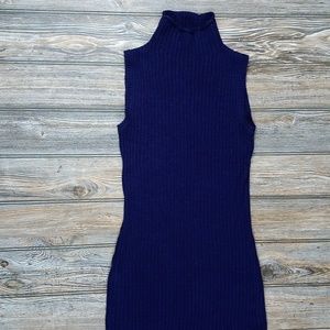 Royal Purple Soft Cozy Comfy Mock Neck Sleeveless Fitted Ribbed Long Dress